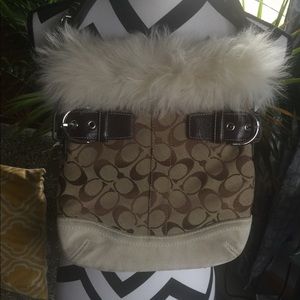 Coach Fur Top Buckle Tote Handbag Bag Purse